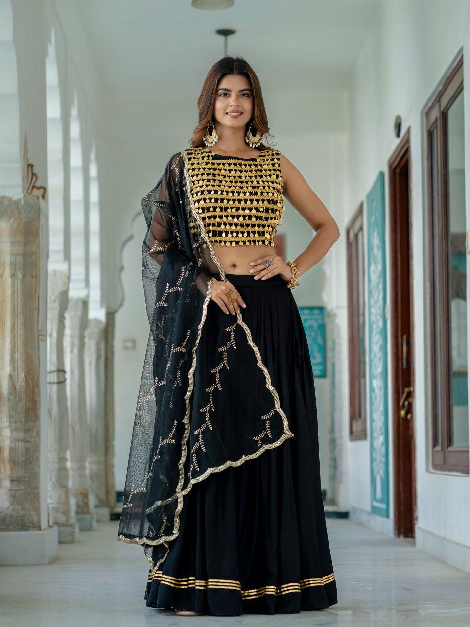 Rayon Lehenga Choli Set | Coin Work Blouse, 6 Meter Flare, Net Dupatta