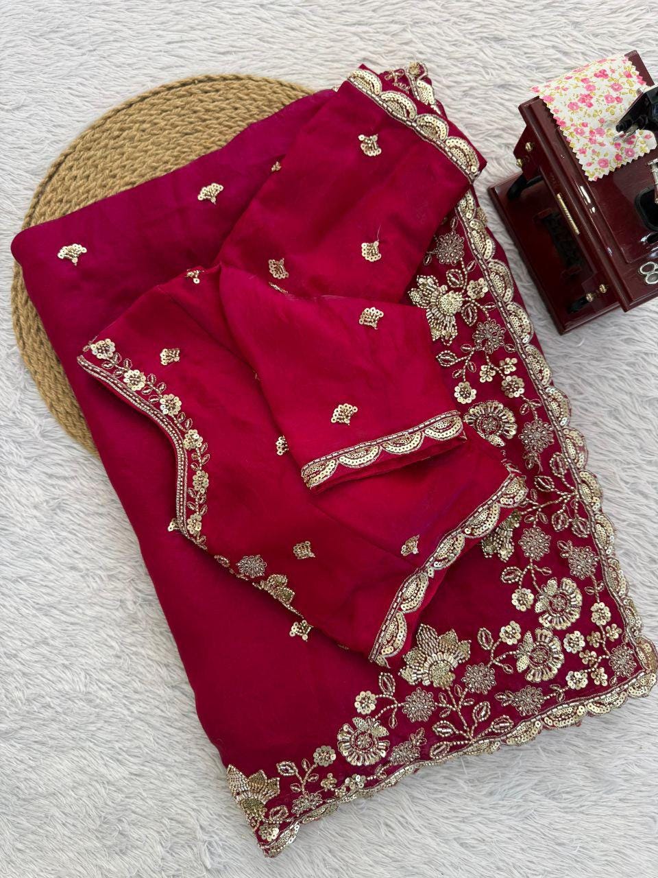 Luxury Fendy Silk Saree with Heavy Bead & Sequin Embroidery
