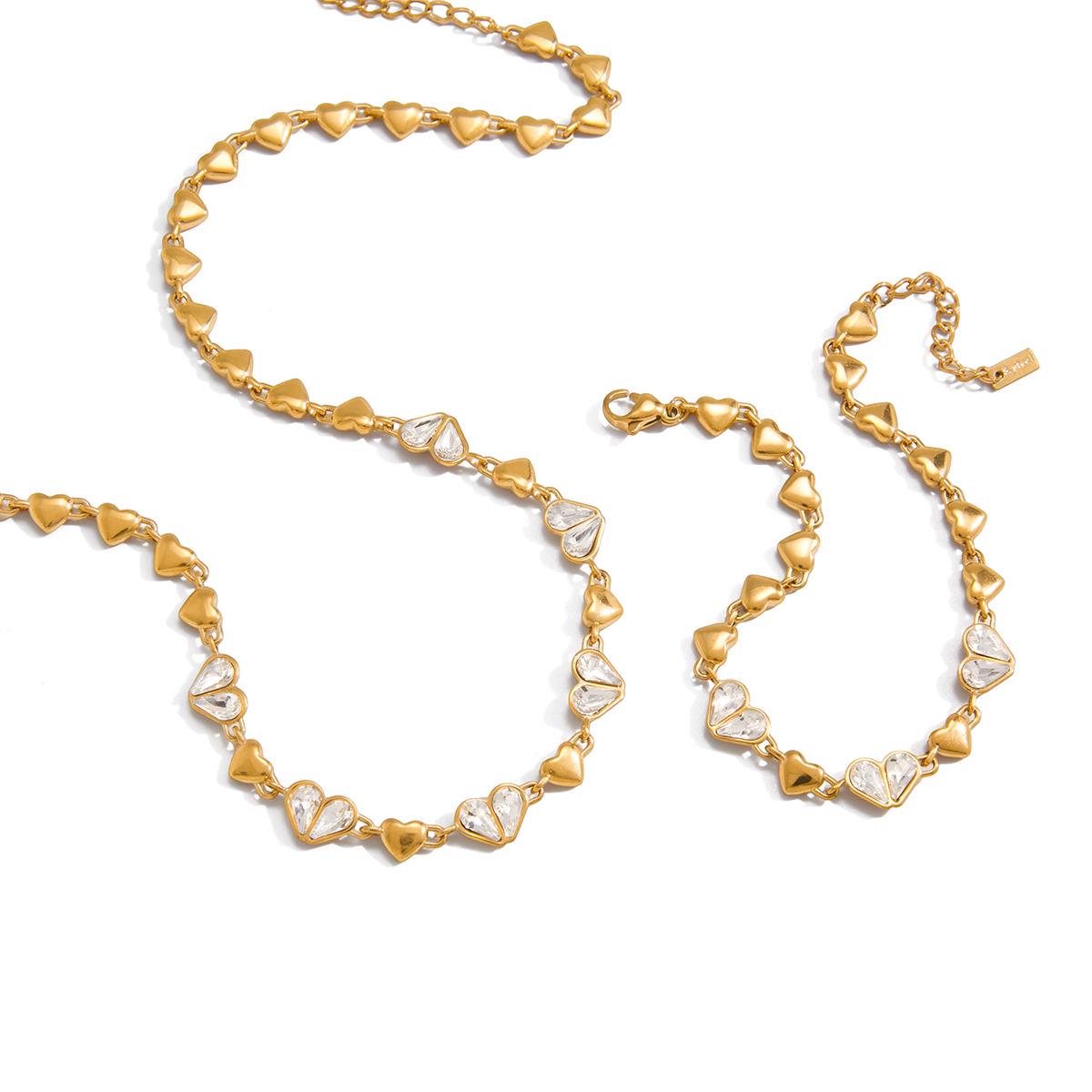 Gold Crystal Heart Choker Necklace, Dainty Stainless Steel Waterproof Jewelry