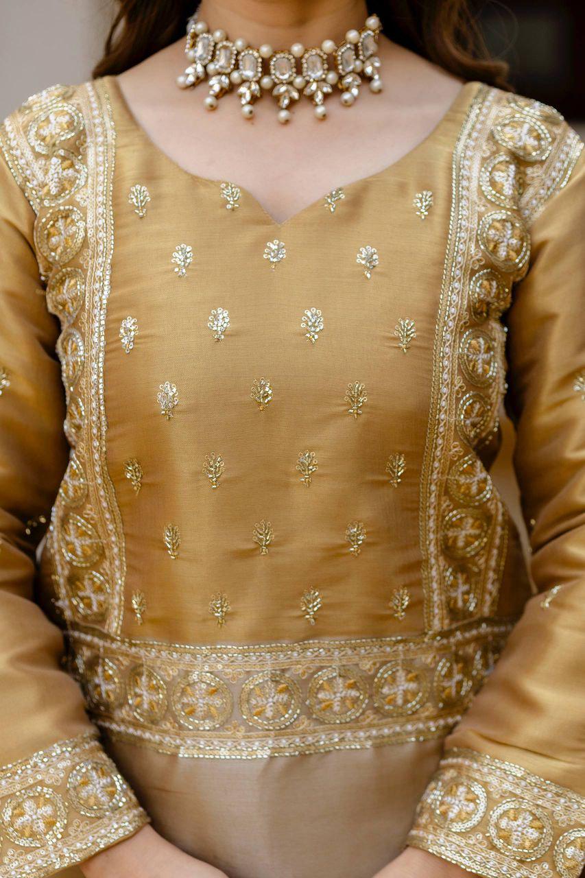 Banarasi Viscose Kurti Set, Heavy Embroidery, Semi Beads Work, Festive Outfit