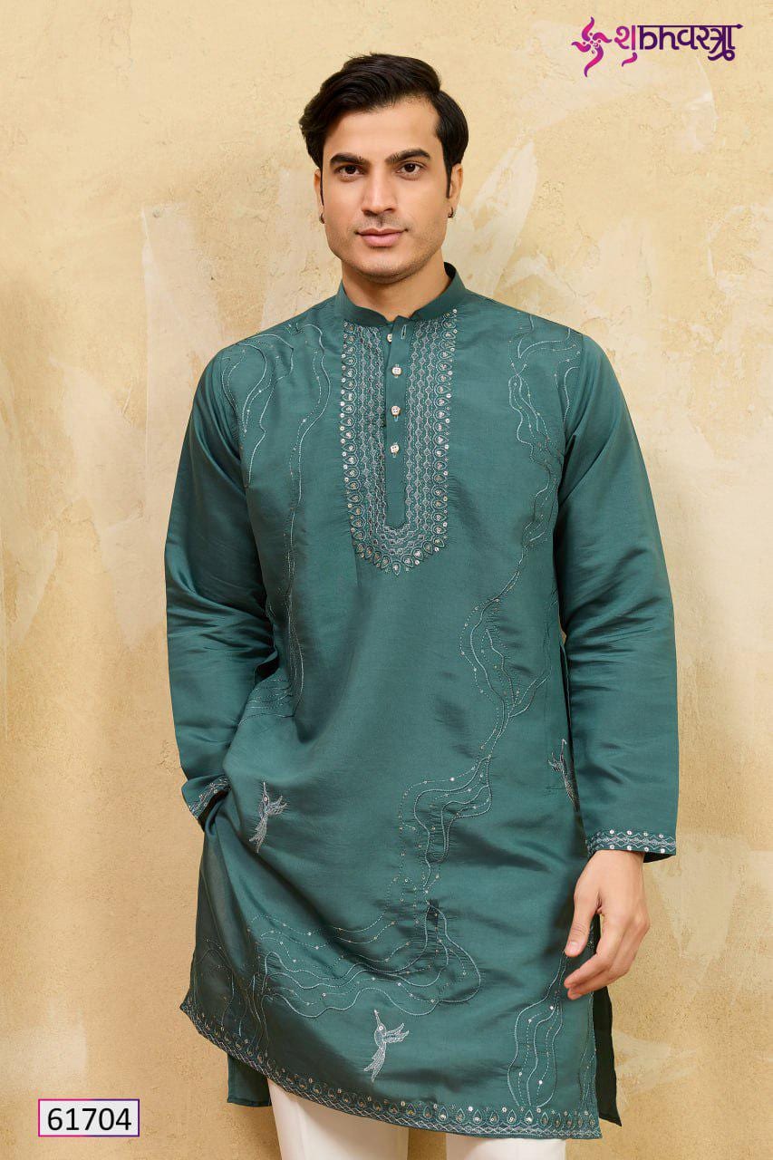 Viscose Silk Embroidered Kurta Set, Multi-Thread Sequins Ethnic Dress