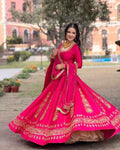 Embroidered Chinon Lehenga Choli Set | Wedding Festive Wear, Sequin Work Dupatta
