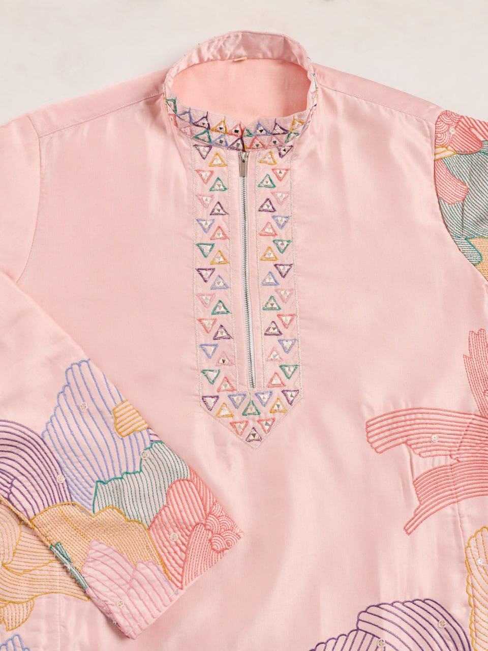 Men's Silk Kurta Pant Set | Thread Sequin Embroidery, Festive Wedding Outfit