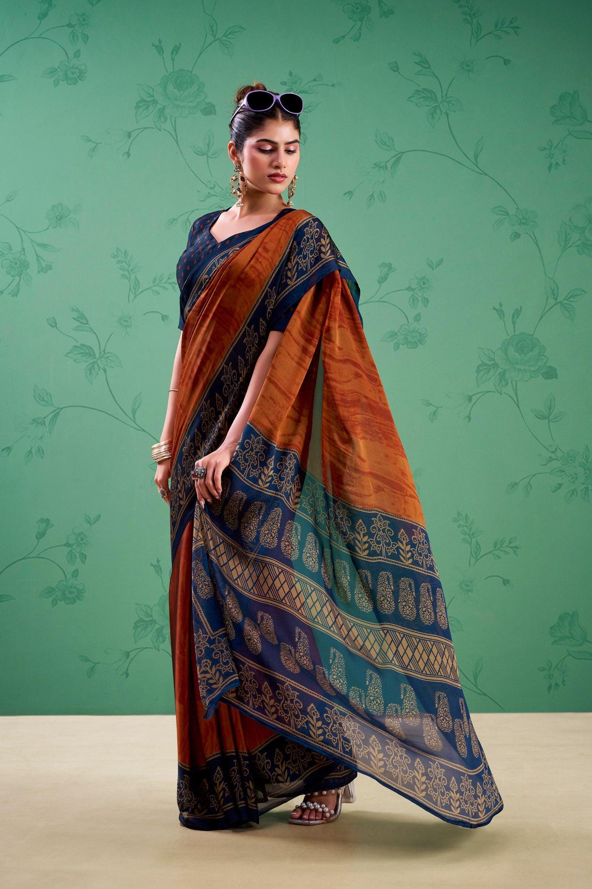 Rangoli Silk Printed Saree with Unstitched Blouse, Elegant Indian Traditional Wear