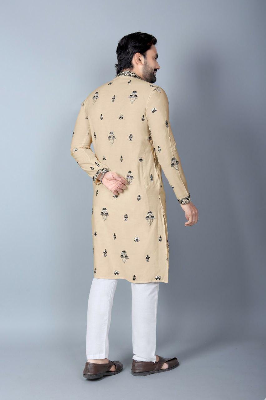 Men's Heavy Chanderi Silk Kurta Pajama Set, Traditional Festive Wear