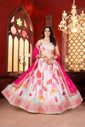 Chinon Silk Lehenga Choli | Digital Print, Sequins Embroidery, 4 Meter Flair, Indian Wedding Wear