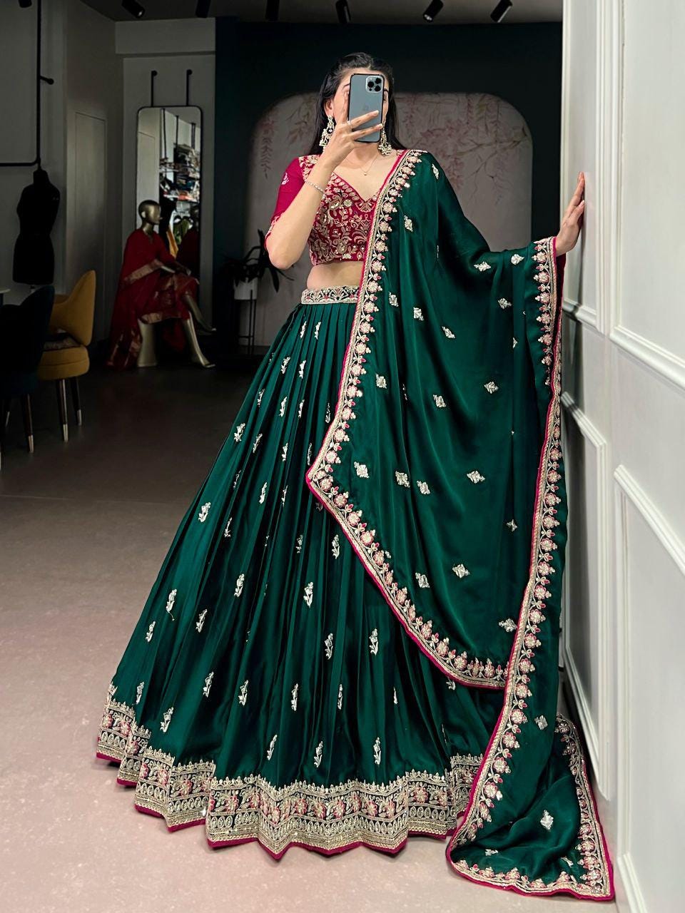 Luxurious Silk Satin Lehenga Choli Set