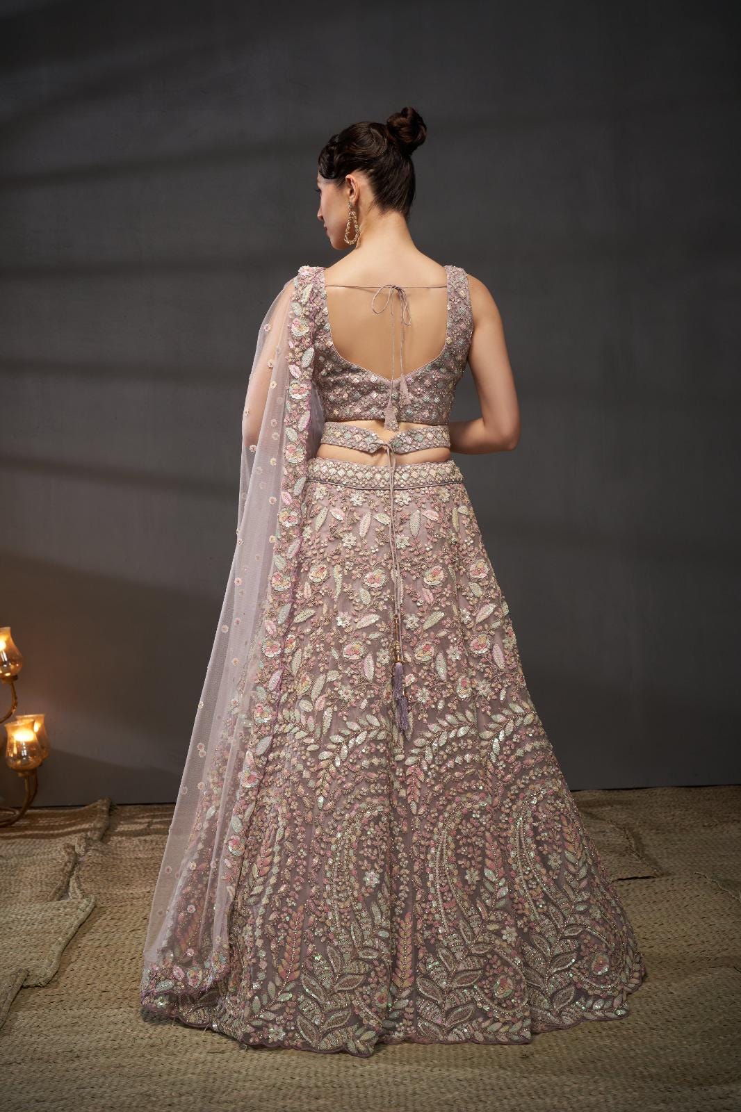 Cream Net Lehenga Choli Set | Multicolor Sequins Zarkan Embroidery, Bridal Wear