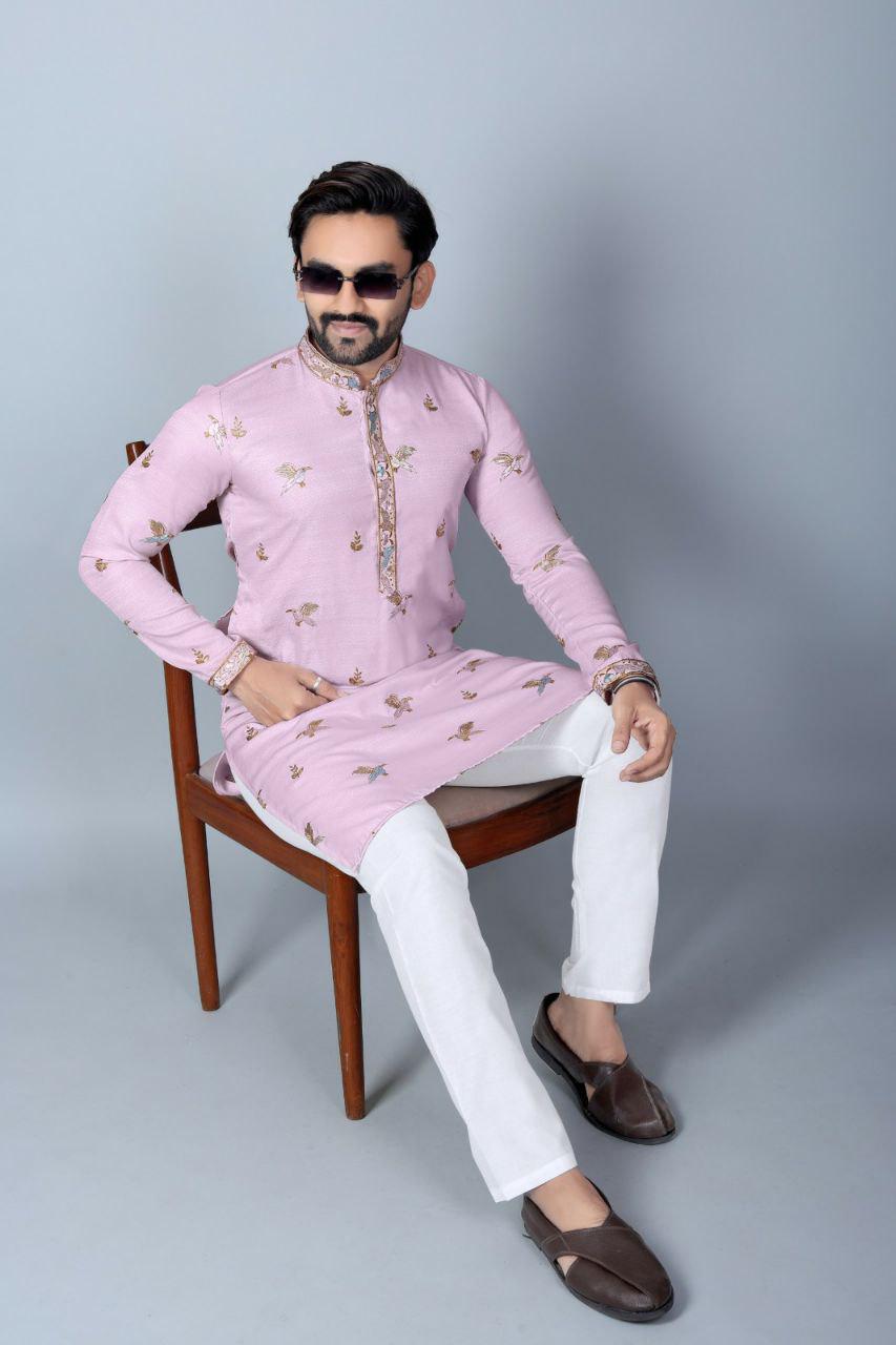 Men's Heavy Khadi Silk Kurta Pajama Set, Traditional Ethnic Festive Wear