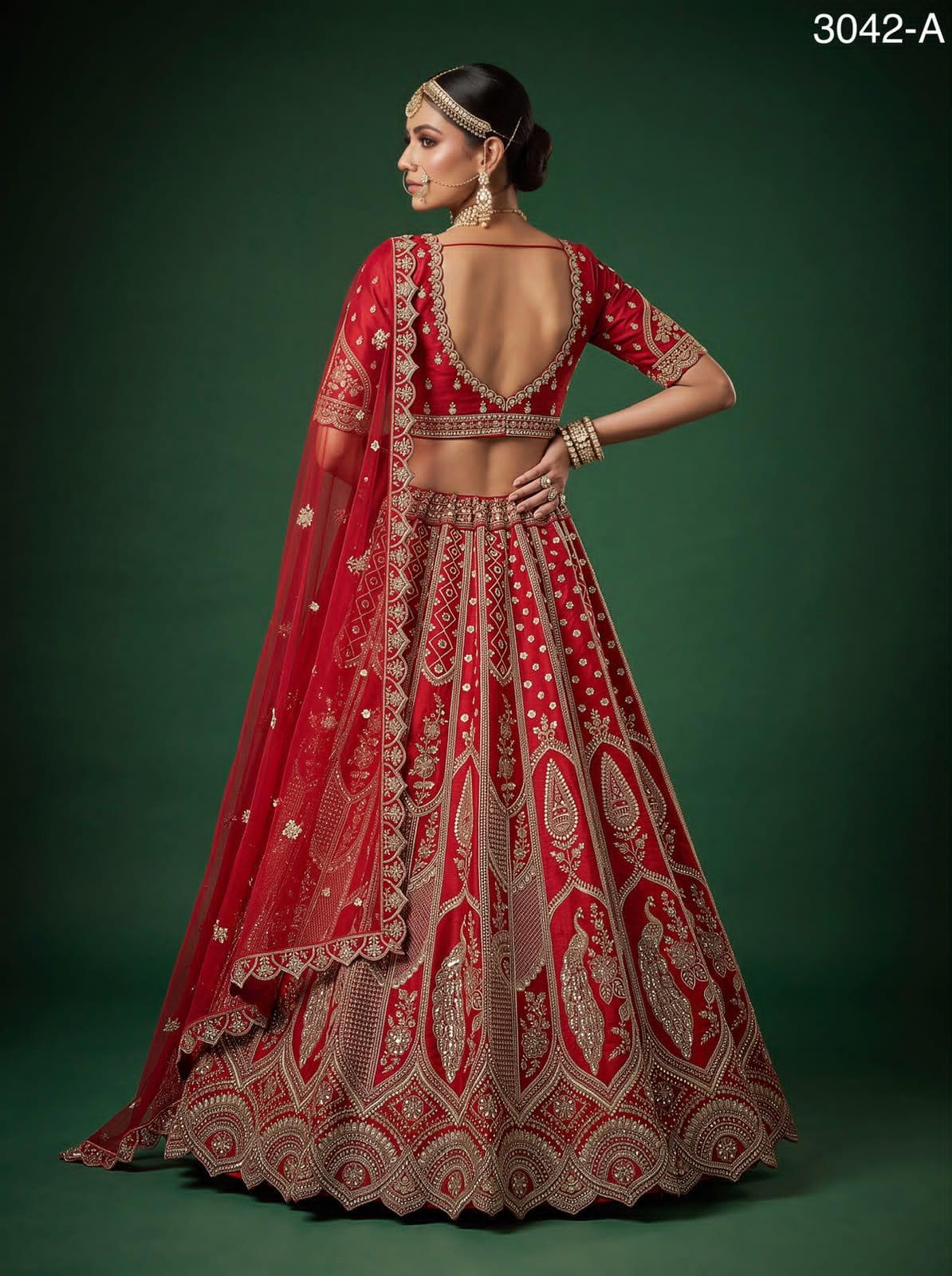 Luxury Slub Silk Bridal Lehenga Choli Set | Hand Bead Crystal Embroidery, Zari, Sequins Dupatta