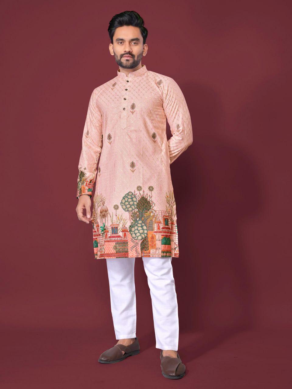 Men's Cotton Rayon Kurta Pajama Set | Traditional Indian Festive Wear