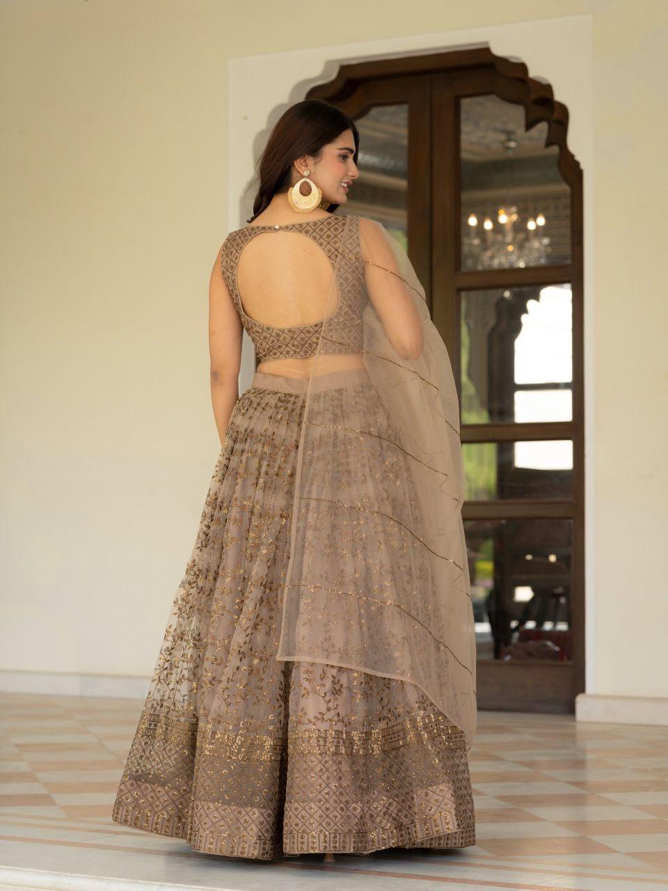 Net Lehenga Choli, Zari Sequins Embroidery, Semi Stitched Bridal Set, Wedding Party Wear