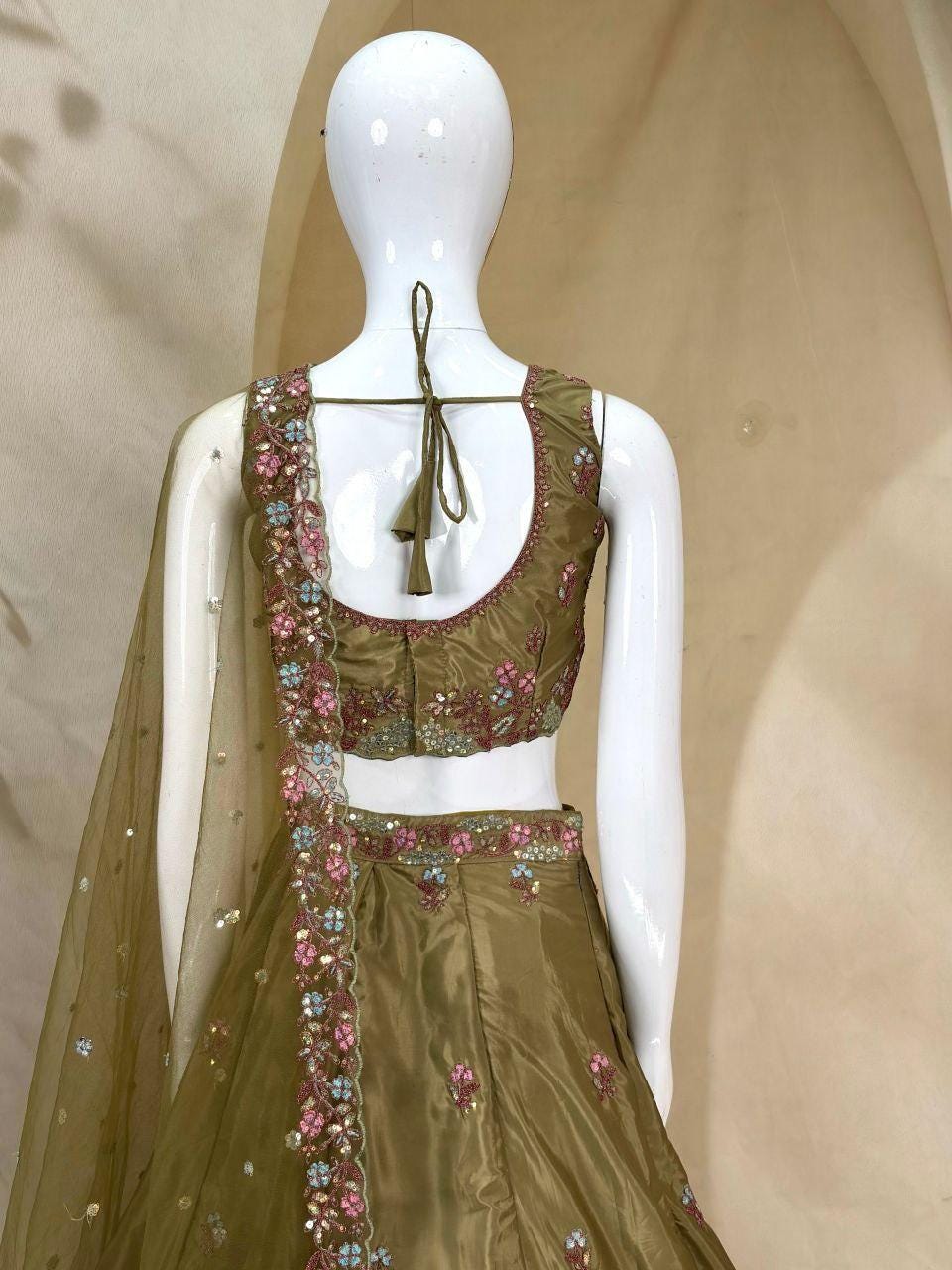 French Crepe Lehenga Choli Set | Dori, Zari, Sequin Embroidered Wedding Wear (Soft Net Dupatta)