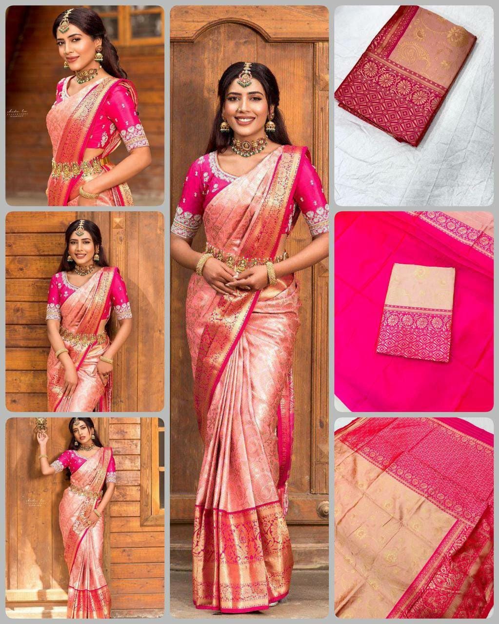 Soft Lichi Silk Saree | Rich Pallu, Jacquard Border, Wedding Party Wear
