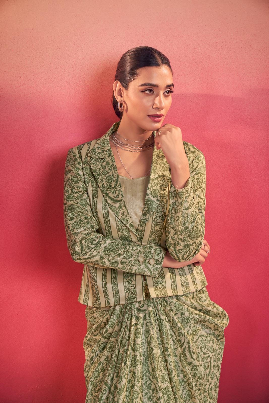 Tasar Silk 3-Piece Printed Ethnic Co-Ord Set for Women, Indo Western Outfit