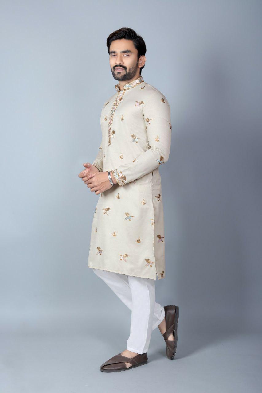 Men's Heavy Khadi Silk Kurta Pajama Set, Traditional Ethnic Festive Wear