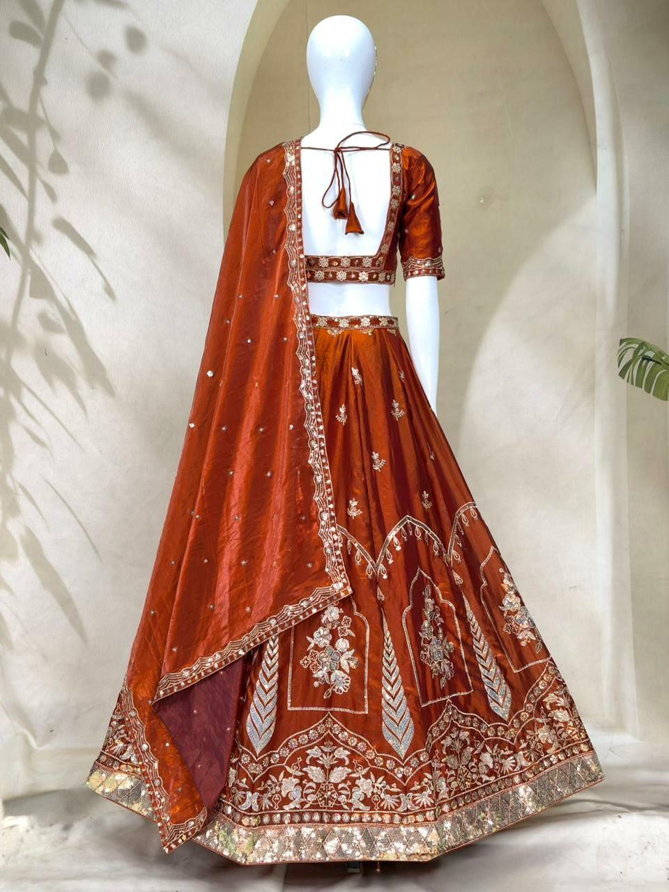 Fandy Silk Lehenga Choli Set, Zari Sequins Embroidery, Wedding Festive Wear