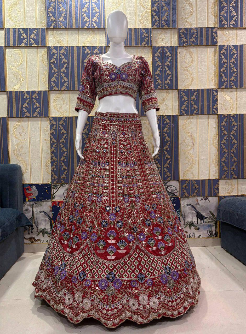 Mono Satin Silk Lehenga Choli, Sequins Cut Work, Butterfly Net Dupatta, Wedding Party Wear