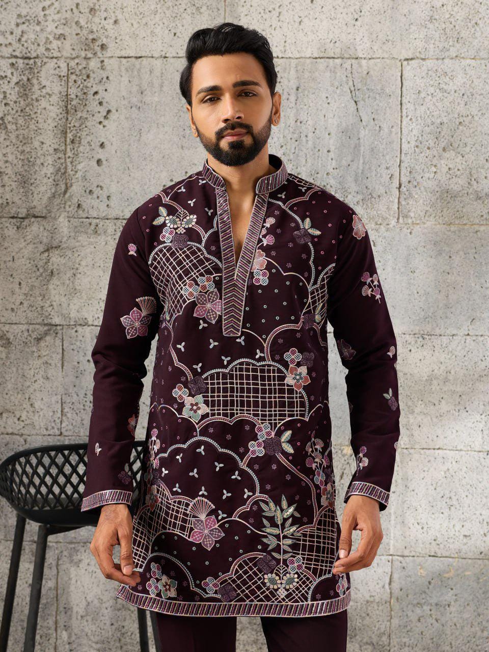 Men's Japanese Fabric Kurta Pant Set | Designer Festive Wear with Beads Work