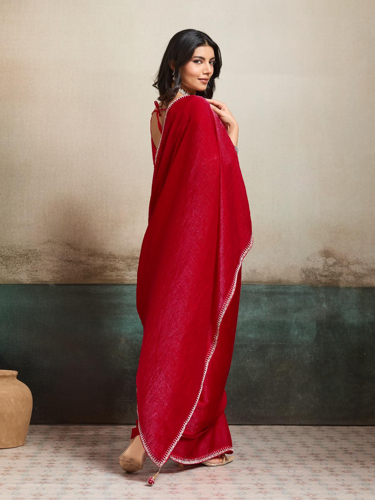 Fendy Chiffon Blooming Saree with Jacquard Work, Designer Blouse, Festive Wear