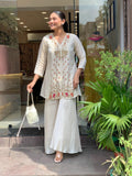 Embroidered Silk Kurti Pant Set, Short Ethnic Co-Ord Outfit, Festive Wear