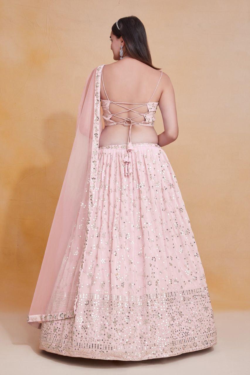 Georgette Lehenga Choli | Heavy Zari Sequin Embroidery, 3.2 Meter Flare, Indian Wedding Wear