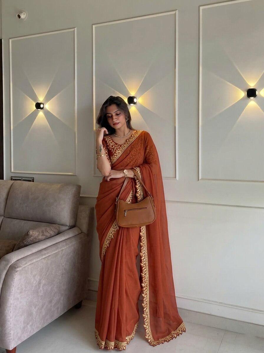 Rangoli Silk Saree | Lace Cutwork Border, Embroidered Blouse, Wedding Party Wear