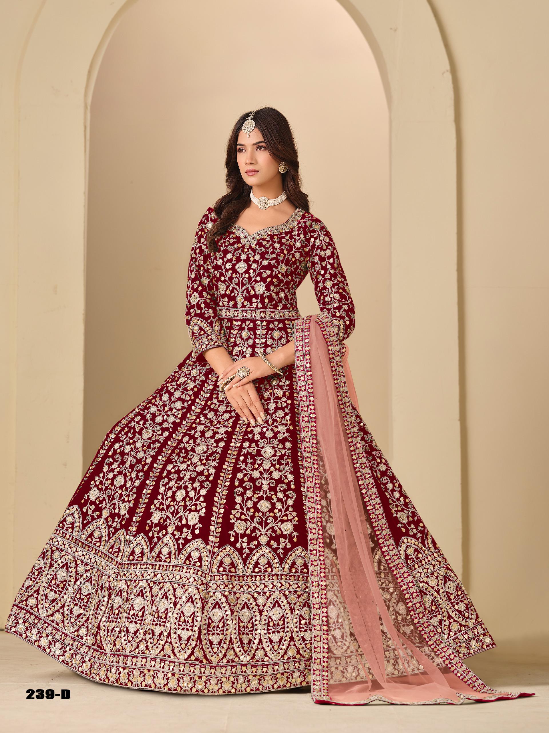 Velvet Embroidered Lehenga Set Net Dupatta, Heavy Work Outfit (Custom Stitch Up to 44)