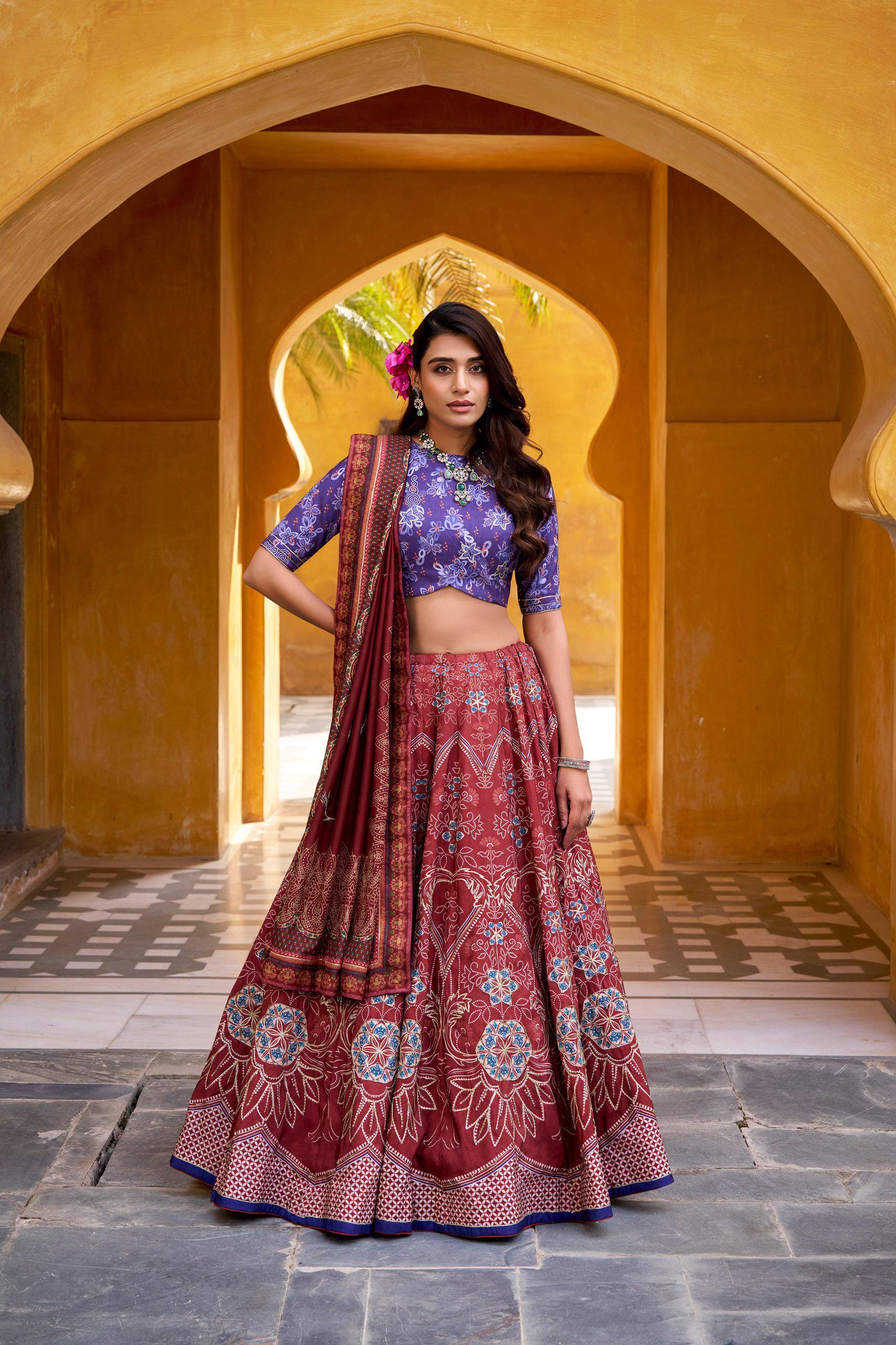 Vaishali Silk Lehenga Choli Set | Printed Maslin Dupatta, Gotta Patti Lace, Beads Work