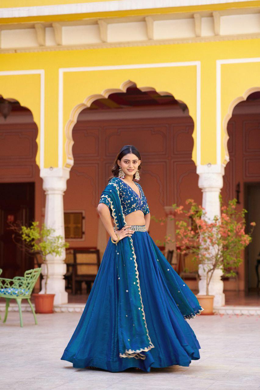 Fendi Fabric Lehenga Choli Set | Sequins, Thread Embroidery, 4 Meter Flair, Party Wear