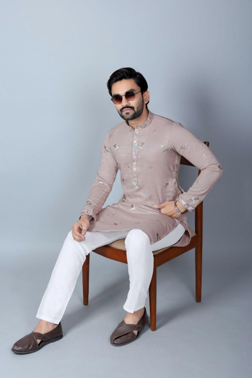 Men's Heavy Khadi Silk Kurta Pajama Set, Traditional Ethnic Festive Wear