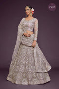 Lavender Net Lehenga Choli Set, Zari Badla Glitter Embroidery, Semi-Stitched Wedding Dupatta
