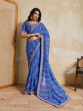 Georgette Bandhej Laheriya Saree with Embroidered Blouse, Festive Wedding Wear