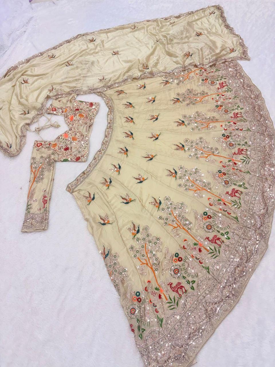 Rangoli Silk Lehenga Choli | Embroidery Cutwork Dori Sequin Work | Semi Stitched Bridal Wear