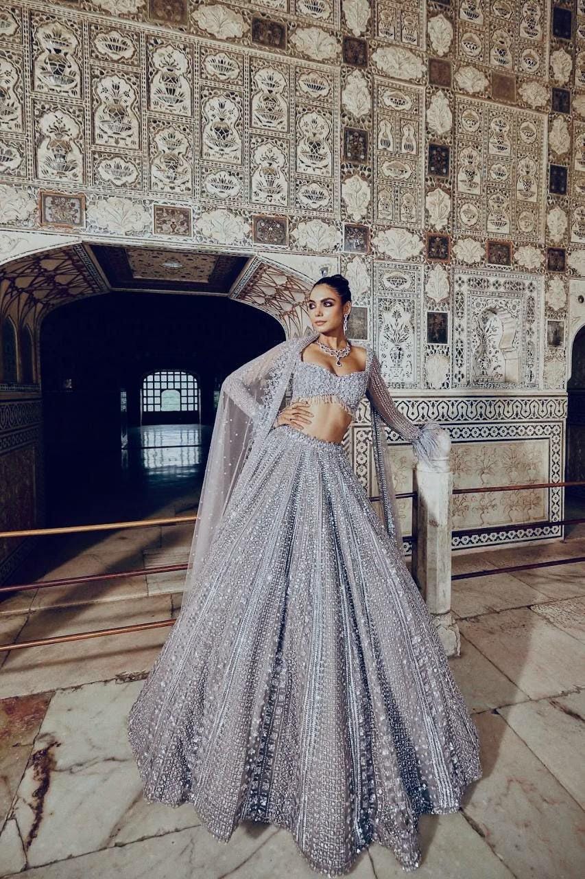 Shimmer Silk Lehenga Choli Set | Sequins Dori Work, 3.5 Meter Flair, Indian Wedding Wear