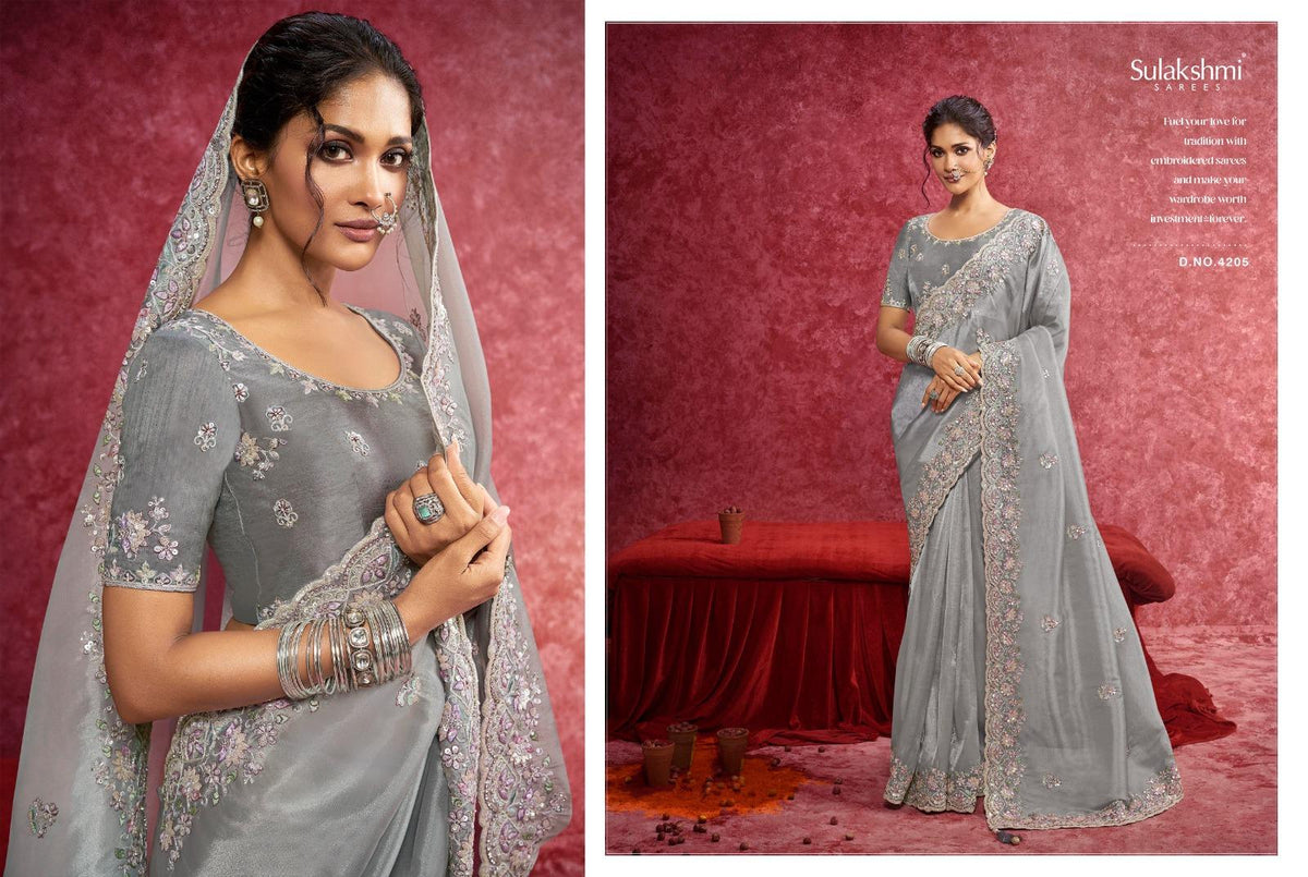 Designer Silk Saree, Embroidery Sequin Work, Jacquard Party Wear, Festive Wedding Blouse