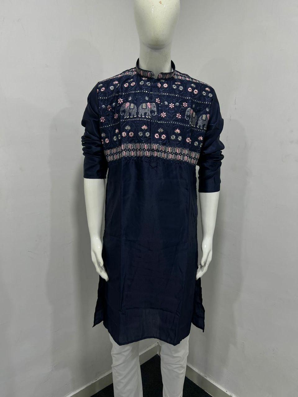 Viscose Silk Embroidered Kurta Set, Multi-Thread Sequins Ethnic Dress