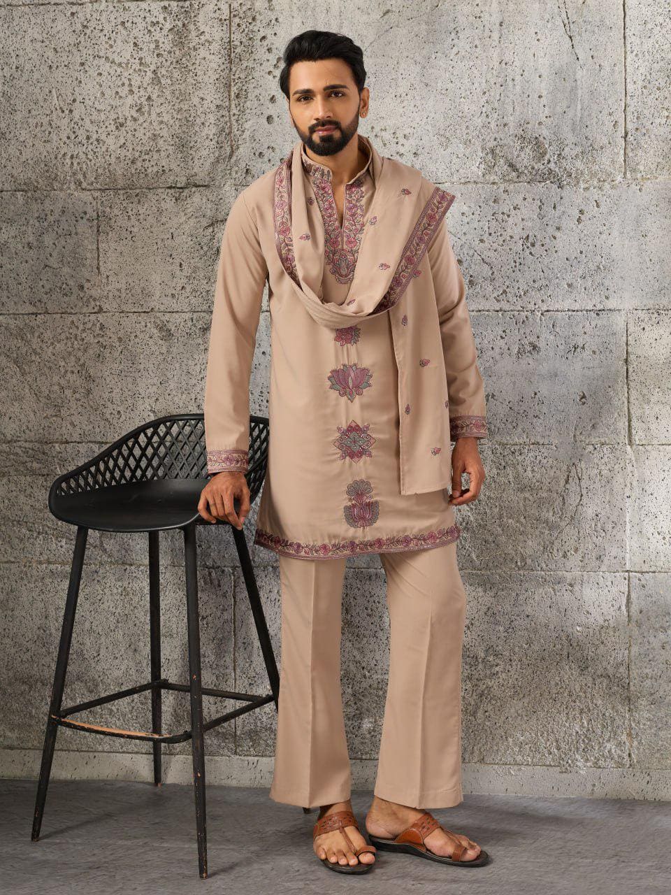 Japanese Fabric Kurta Pant Set | Thread Sequin Embroidered Ethnic Festive Outfit