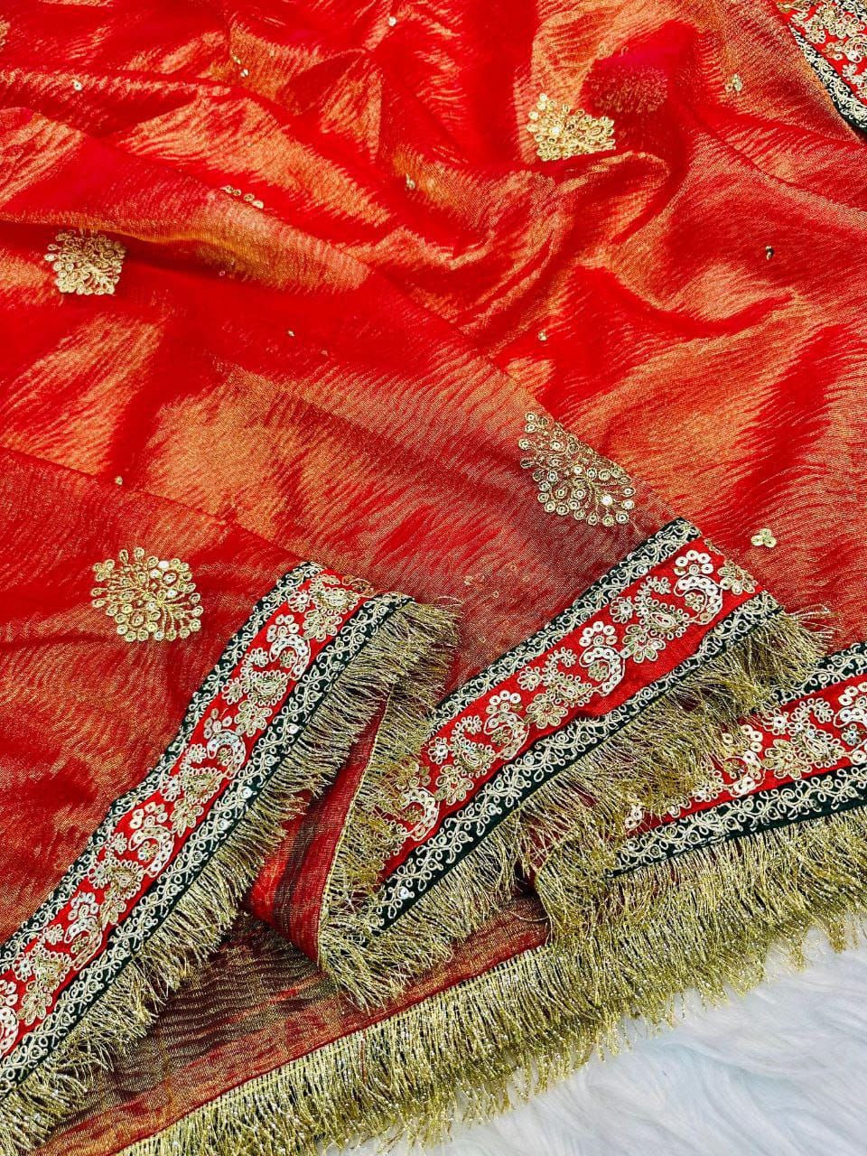 Heavy Soft Banarasi Crush Saree with Embroidery Work