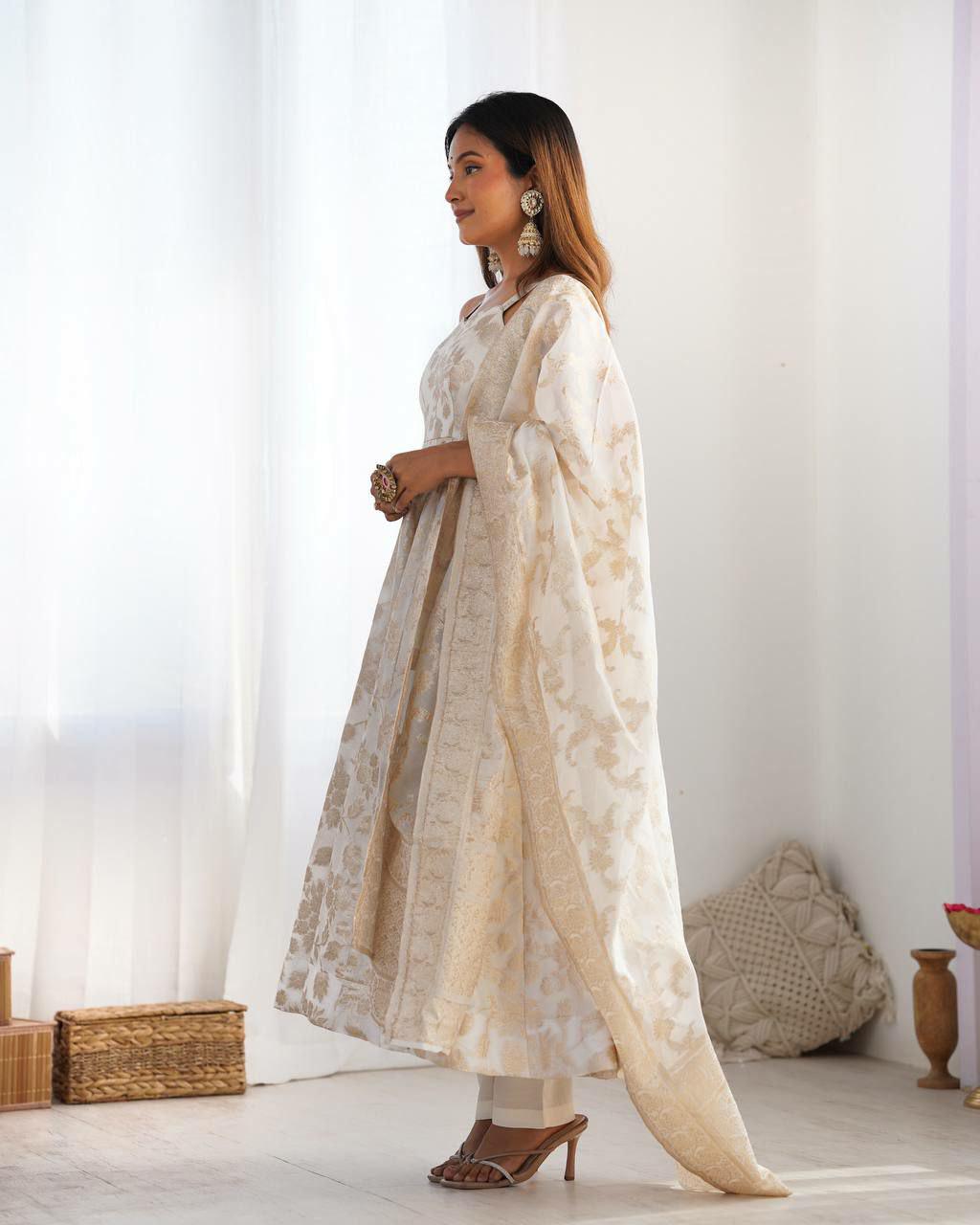 Vichitra Silk Embroidered Gown with Dupatta, Festive Party Wear Ethnic Dress