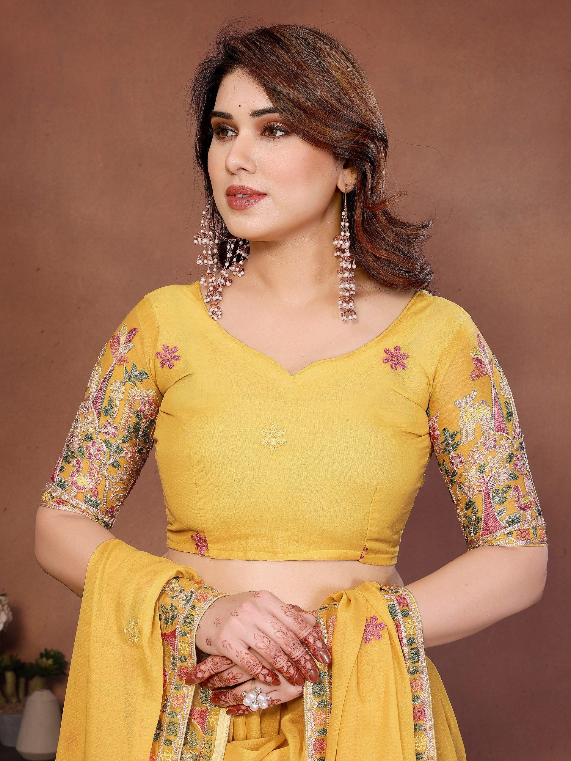 Embroidered Star Georgette Lehenga Choli Set | Indian Wedding Wear, Bridal Festive (3 Colours)