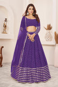Violet Georgette Lehenga Choli Set | Zari Sequins Embroidery, Semi-Stitched, Festive Wear