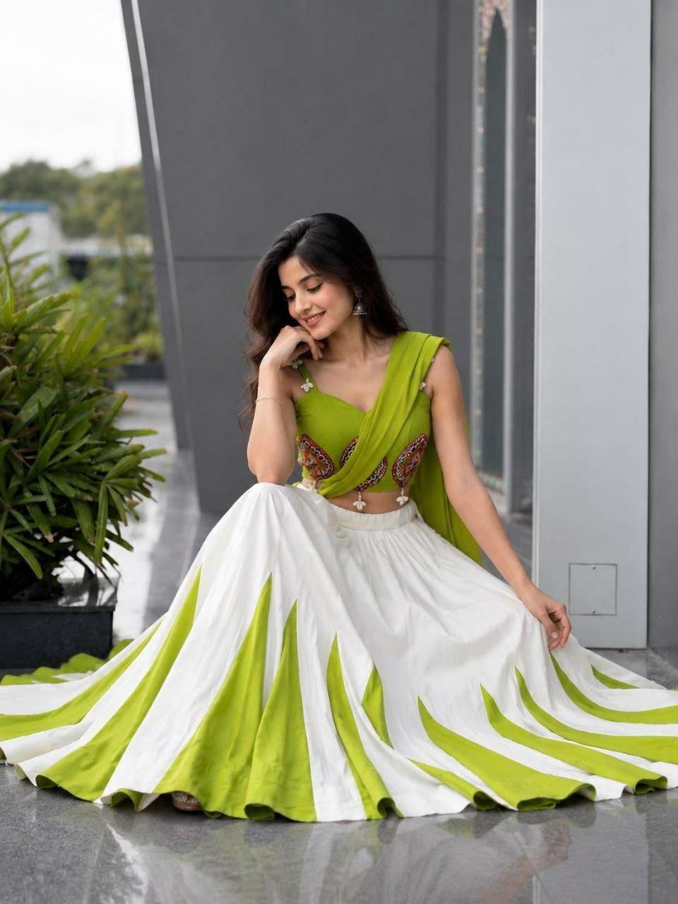 Pure Cotton Lehenga Choli Set | Real Mirror Work, 8 Meter Kali Flair, Georgette Dupatta