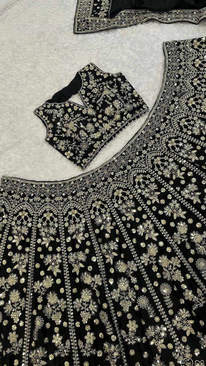 Embroidered Chinon Silk Lehenga Choli Set | Zari, Dori, Sequin Work, Tassel Blouse, Dupatta