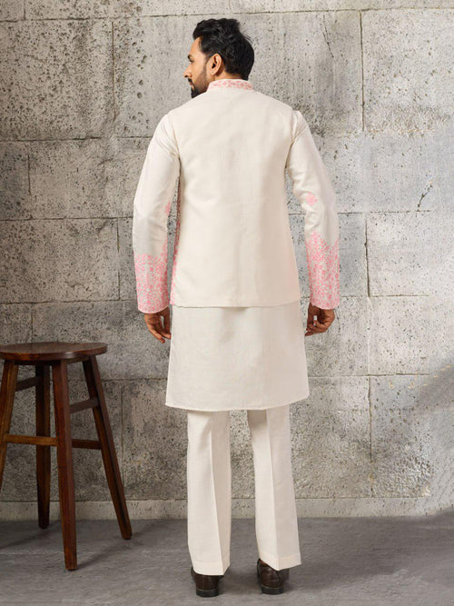 Art Silk Kurta Koti Set | Real Mirror Multi Thread Embroidery Wedding Outfit