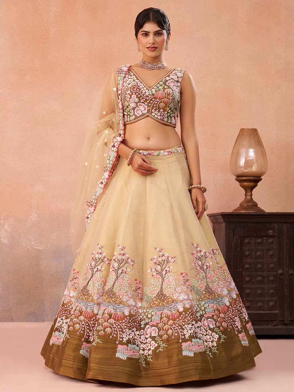 Ombre Net Lehenga Choli Set, Sequins Embroidery, Bridal Wedding Party Wear