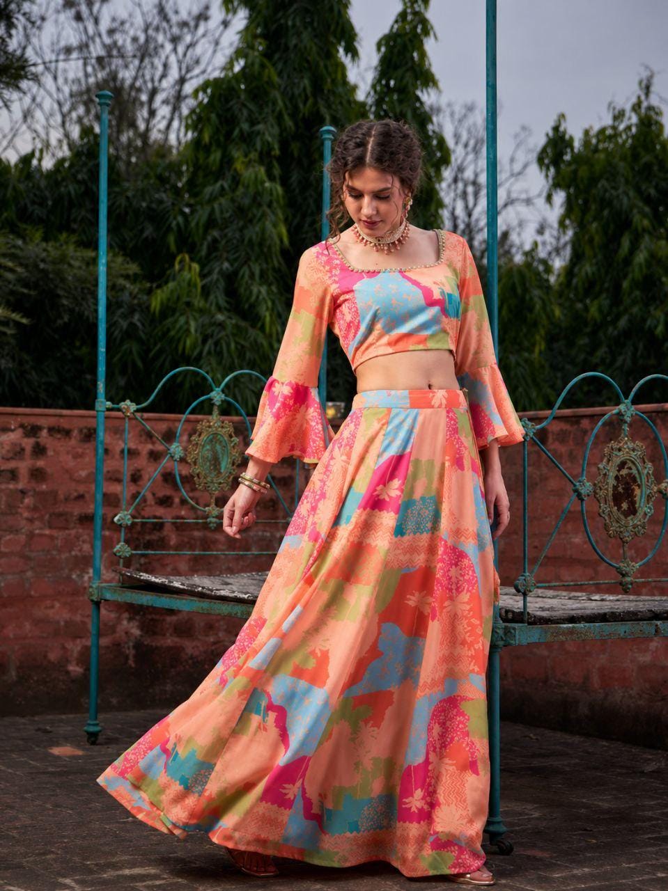 Digital Print Georgette Lehenga Choli Set | 5 Meter Flared Ready-to-Wear Indian Outfit