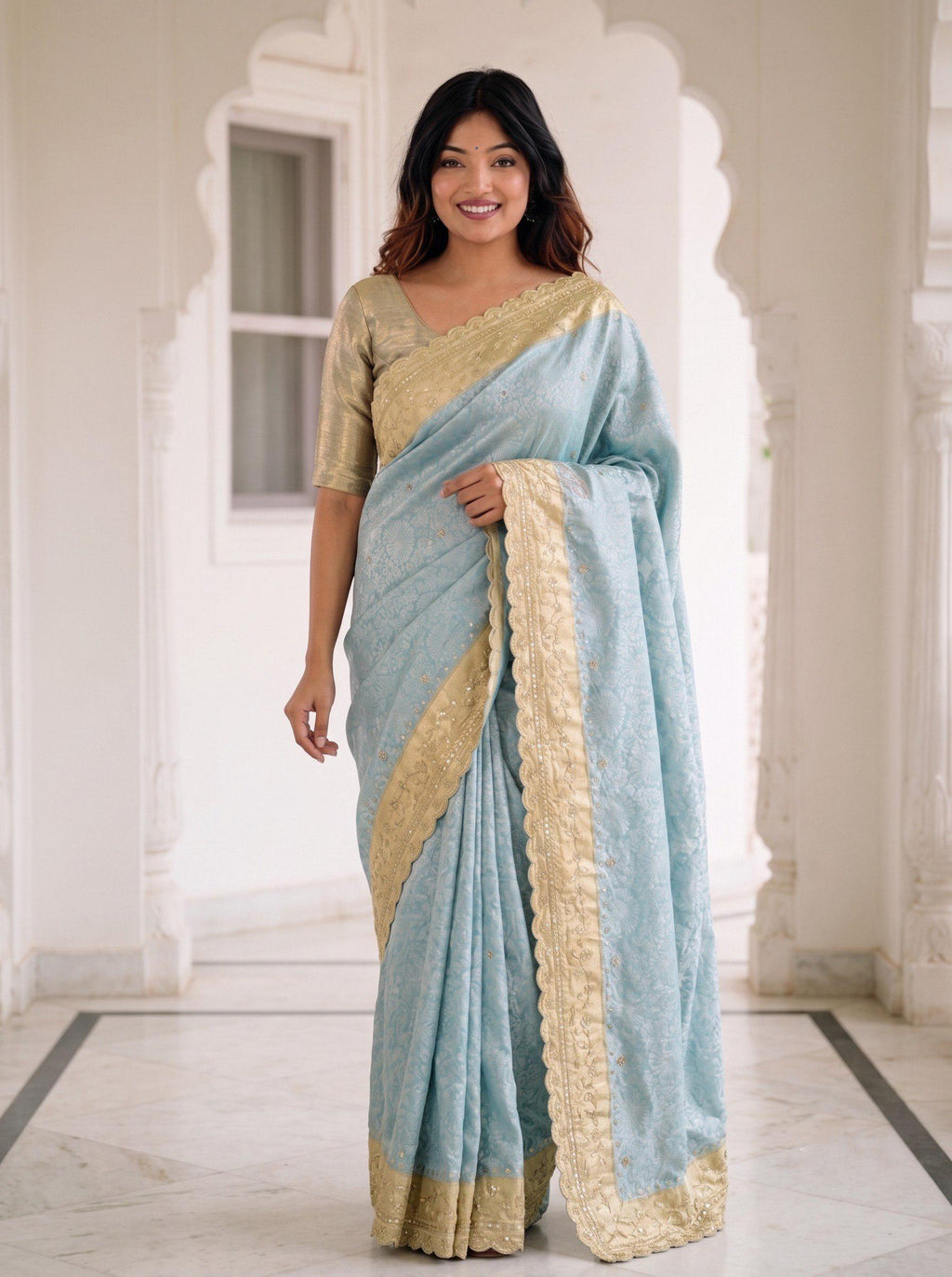 Pure Kanjivaram Silk Saree | Gold Zari Border, Embroidered Wedding Saree, Unstitched Blouse