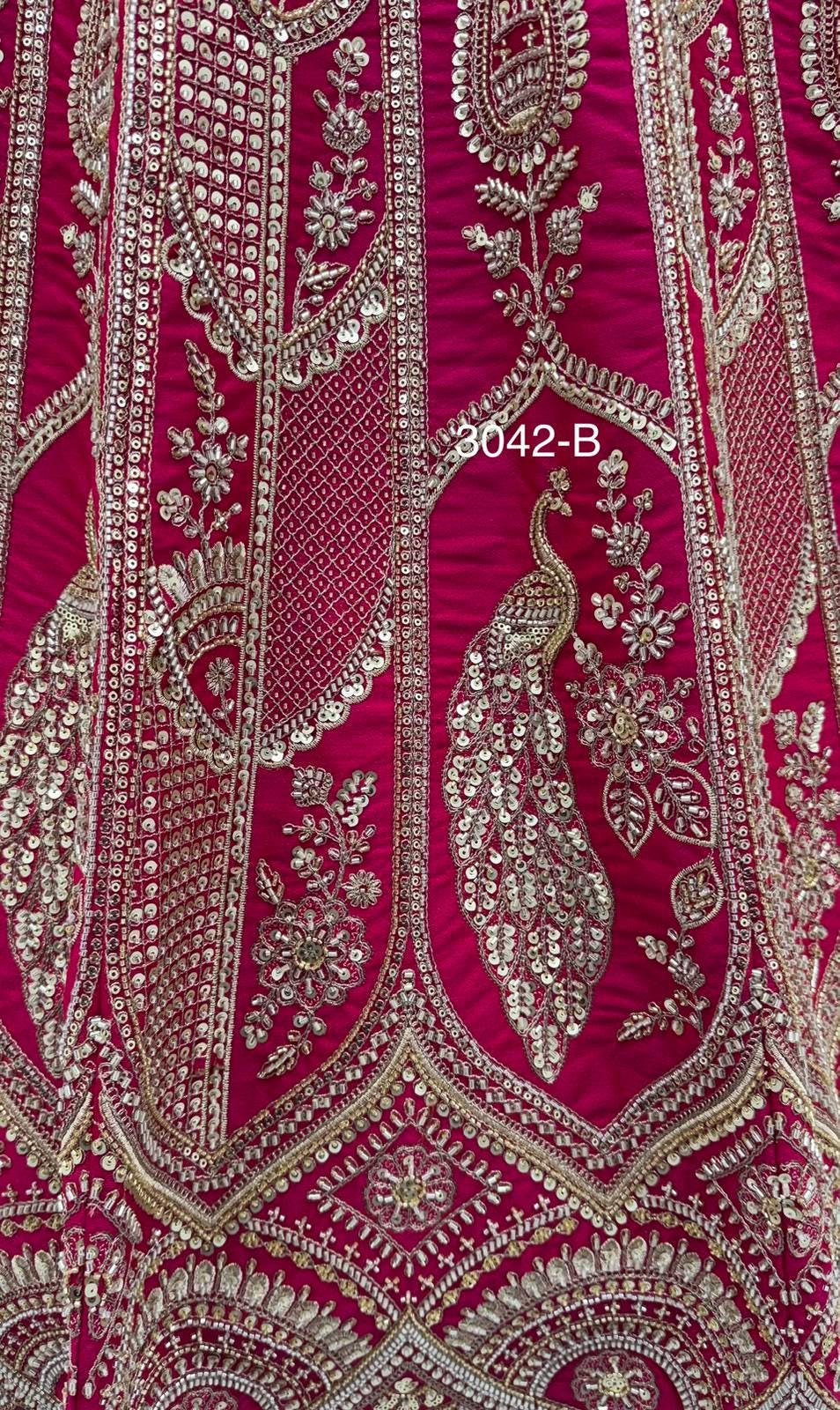 Luxury Slub Silk Bridal Lehenga Choli Set | Hand Bead Crystal Embroidery, Zari, Sequins Dupatta