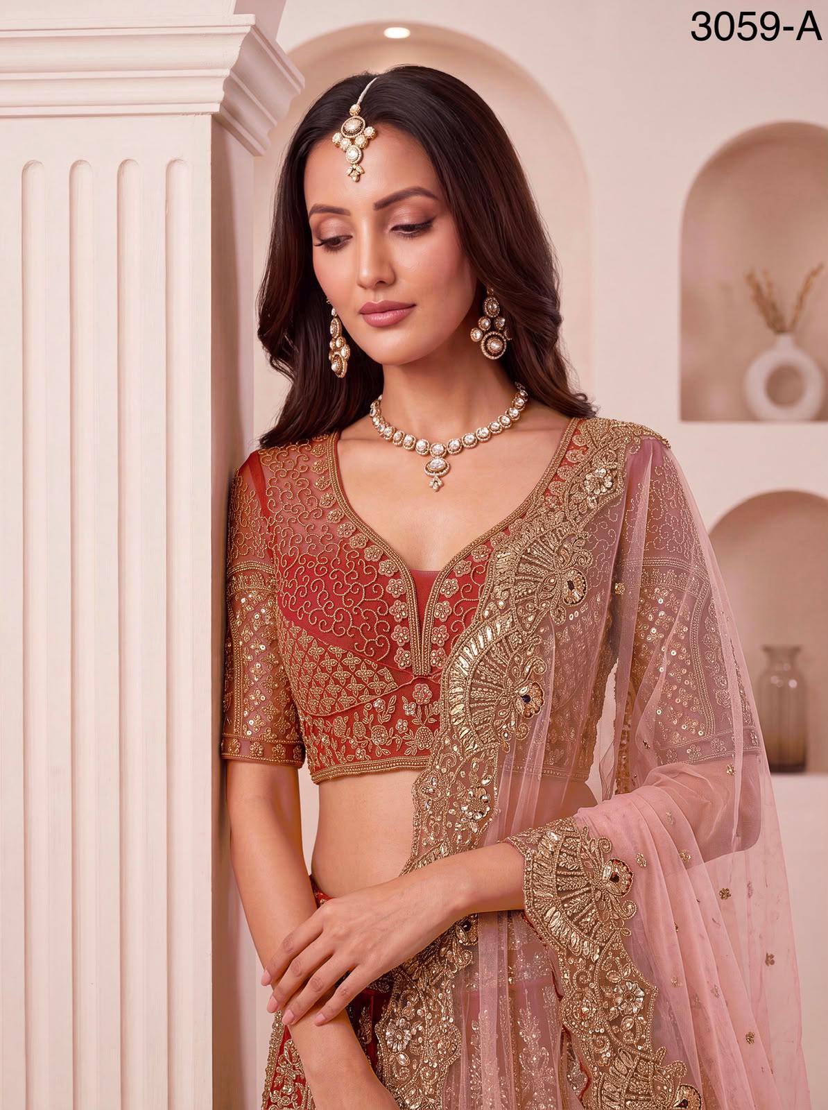 Luxury Peacock Embroidered Bridal Lehenga Choli Set | Zari Sequins Zircon Net Wedding Wear